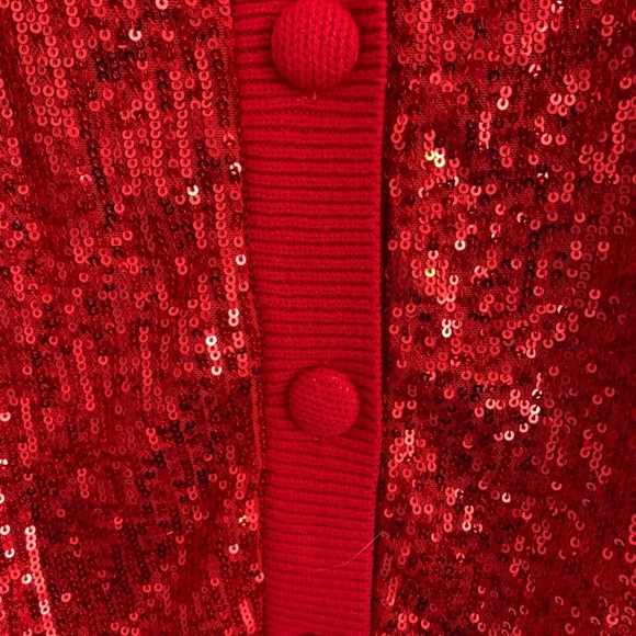 NWT INC Sequined RED Long Boyfriend Cardigan Large Get your “Shimmer On” - Picture 5 of 9
